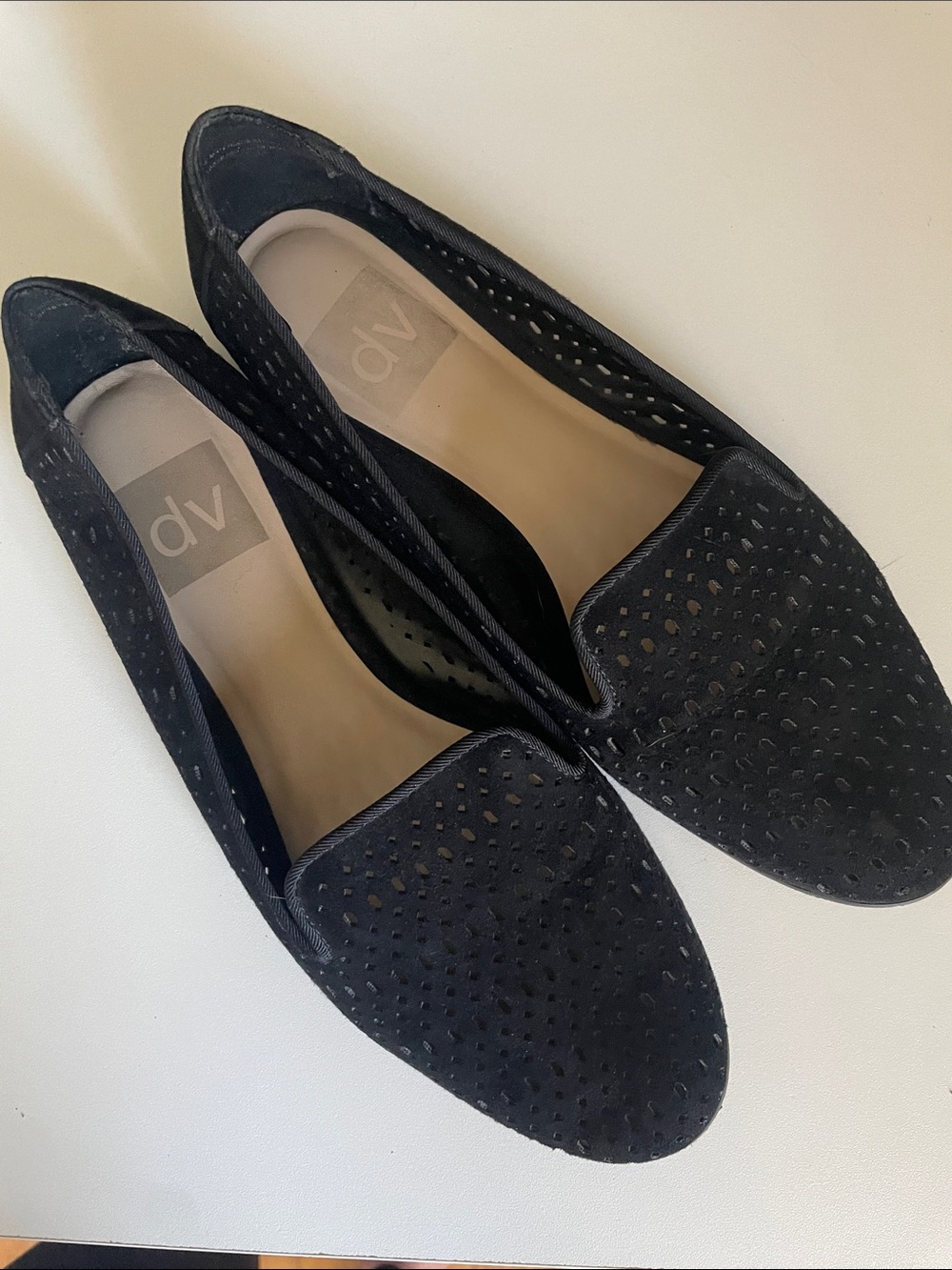 DV by Dolce Vita Black Perforated Suede Slip-On Flats Loafers